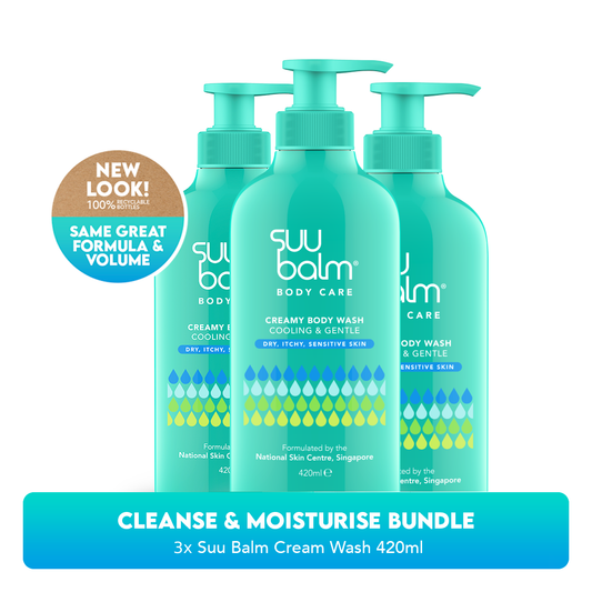 Suu Balm Penyejukan Dual & Pelembab Krim Body Wash Value Bundle (3 x 420ml)