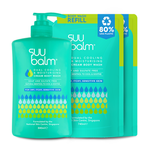 Suu Balm Penyejukan Dual & Pelembap Krim Body Wash Value Bundle (840ml + 2 x 740ml)