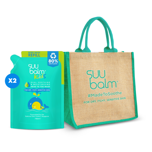 Suu Balm 儿童环保套装（儿童洗衣液补充装 2 x 740 毫升 + 限量版黄麻袋）